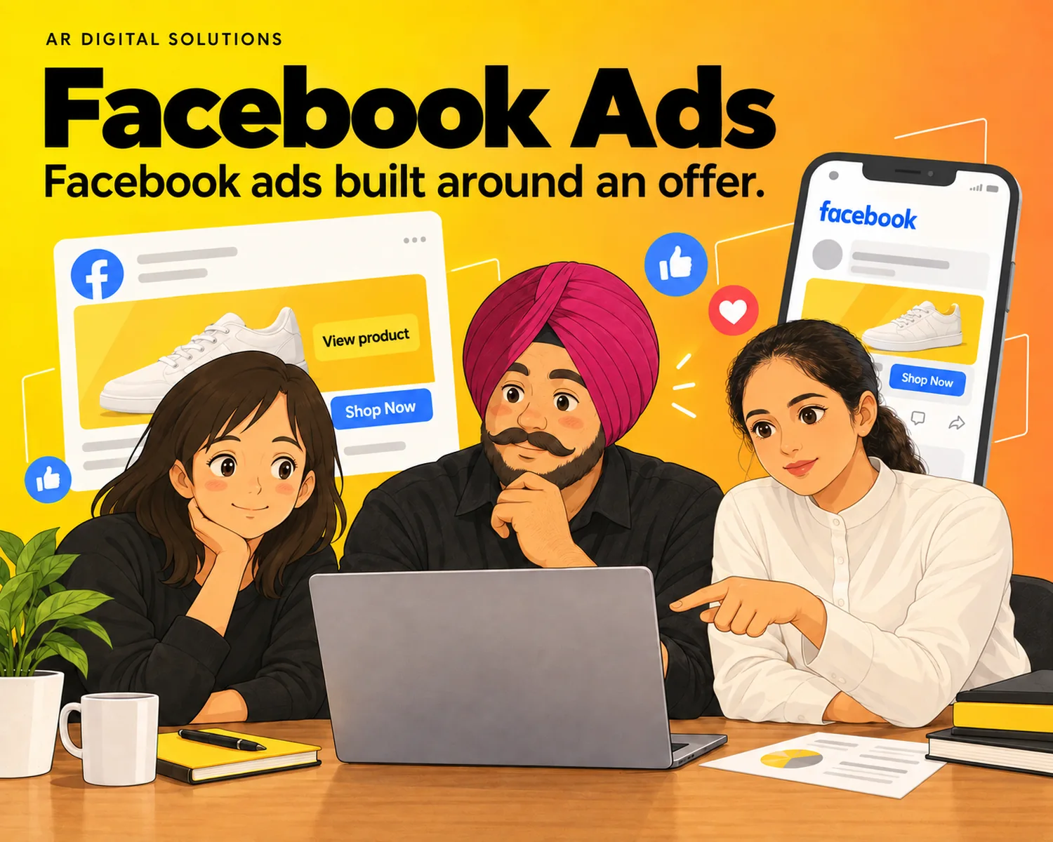 Digital marketing: Facebook ads built around an offer.