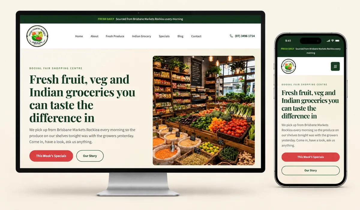Fresh Country Markets website on desktop and mobile